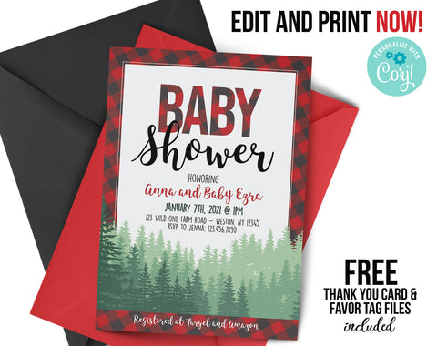 Buffalo Plaid Baby Shower Invitation