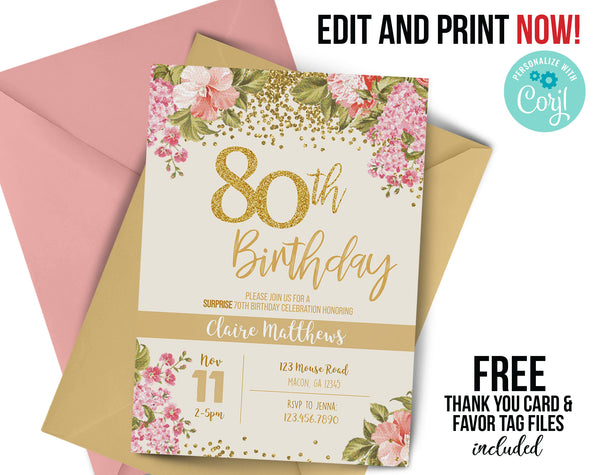 80th birthday invitation, ANY age