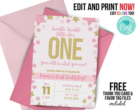 Twinkle twinkle little star birthday invitation, ANY age